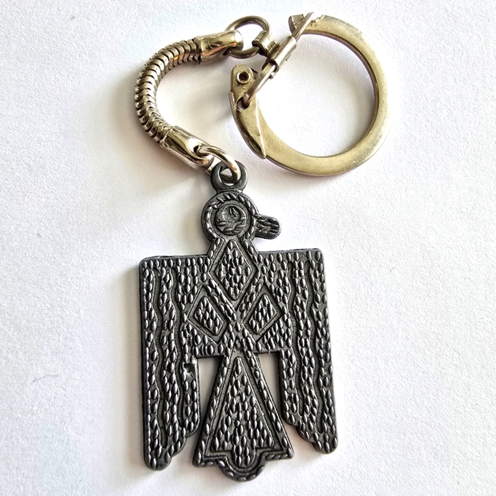 Vintage Thunderbird keychain dark silver tone metal southwestern western